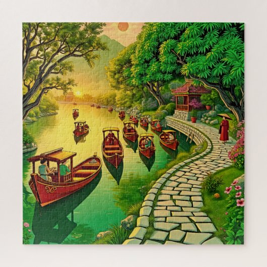 Een serene riverside scene legpuzzel (Verticaal)