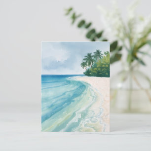 Een serene tropisch strand in waterverf briefkaart