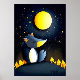 Een serene wolf rust op een heuvel poster