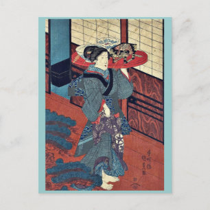 Een serveerster met een dienblad van Utagawa, Kuni Briefkaart