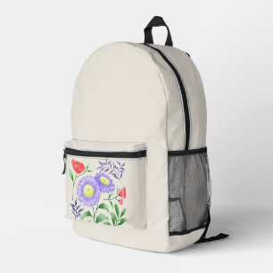 Een set bloemen geschilderd in waterverf bedrukte rugzak