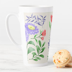 Een set bloemen geschilderd in waterverf latte mok