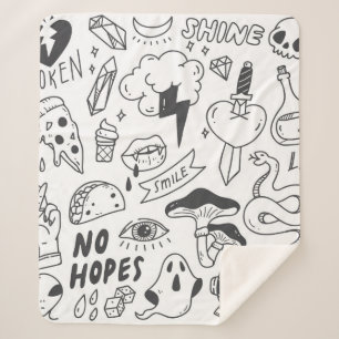 Een set schattige graffiti-doedels sherpa deken