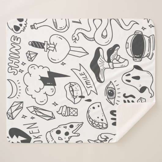 Een set schattige graffiti-doedels sherpa deken (Voorkant (horizontaal))