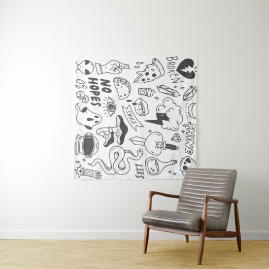 Een set schattige graffiti-doedels wandkleed (In Situ (horizontaal))