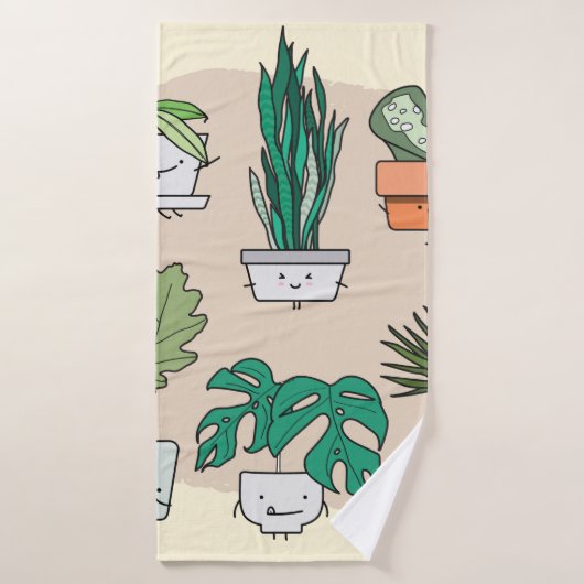 Een set schattige planten in potten. Kleurrijke bo Badhanddoek (Badhanddoek)