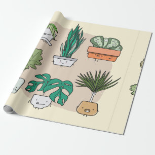 Een set schattige planten in potten. Kleurrijke bo Cadeaupapier