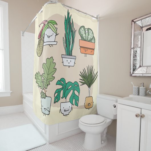 Een set schattige planten in potten. Kleurrijke bo Douchegordijn (In situ)