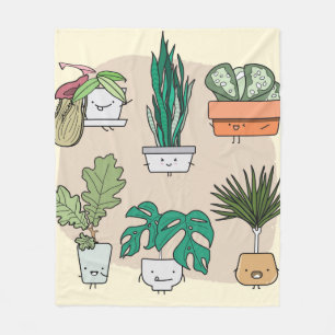 Een set schattige planten in potten. Kleurrijke bo Fleece Deken