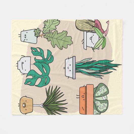 Een set schattige planten in potten. Kleurrijke bo Fleece Deken (Voorkant (Horizontaal))