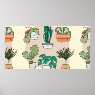 Een set schattige planten in potten. Kleurrijke bo Poster