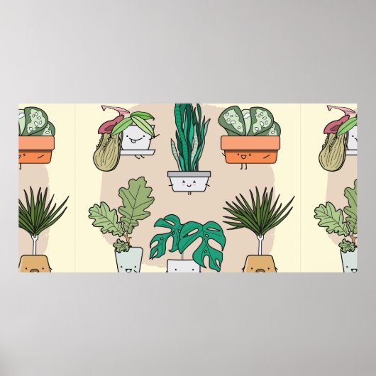 Een set schattige planten in potten. Kleurrijke bo Poster (Voorkant)