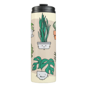 Een set schattige planten in potten. Kleurrijke bo Thermosbeker