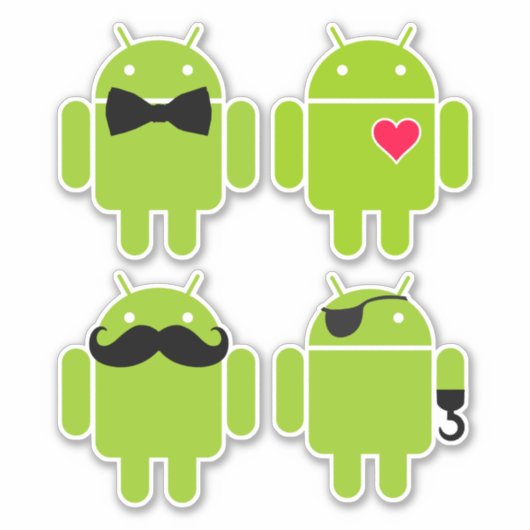 Een set van 4 Androïde robots Sticker (Voorkant)