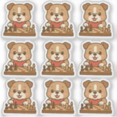 Een set van 6 Kawaii Cartoon Bulldog spelen schake Sticker (Voorkant)