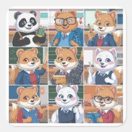 Een set van 9 Back to School Leuk Dier Vierkante Sticker