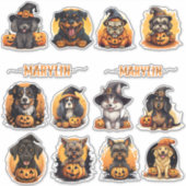EEN SET VAN AANGEPASTE HALLOWEEN HONDENRASSEN POMP STICKER (Voorkant)