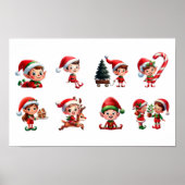Een set van kerst Elfen in verschillende poses Poster (Voorkant)