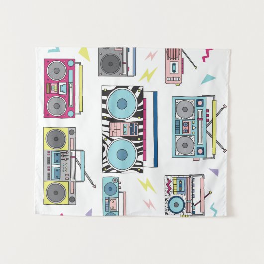 Een set van verschillende  cassettespelers. Retro  Wandkleed (Voorkant (horizontaal))