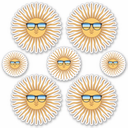 Een set van zeven zon in tinten decalen sticker (Voorkant)