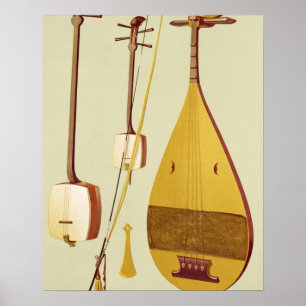 Een shamisen, een kokyu en een biwa, Japans, uit ' Poster