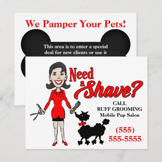 Een Shave Red Pet Grooming Adverteren Briefkaart n (Voorkant / Achterkant)