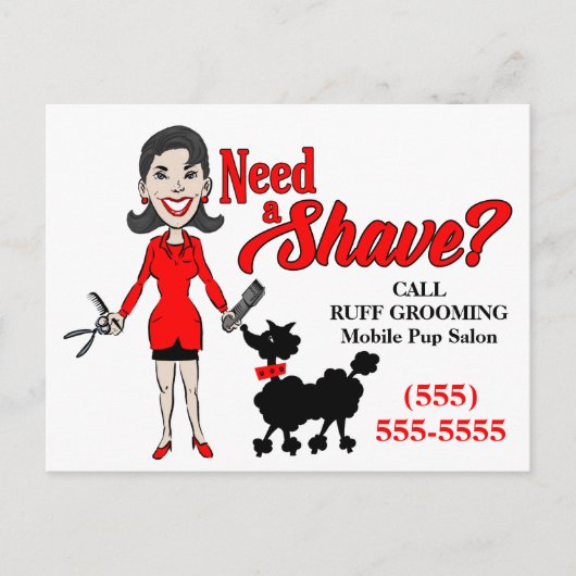 Een Shave Red Pet Grooming Adverteren Briefkaart n (Voorkant)