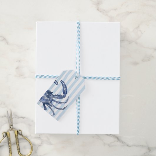 Een Shellabration | Blauwe krab thema gestreept Cadeaulabel (Met Touw)