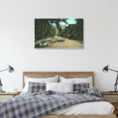 Een Shepherd Leading Sheep op een Maine Highway Canvas Afdruk (Insitu (Slaapkamer))