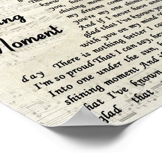 Een shining Moment  Manuscript Song Lyric Print (Hoek)