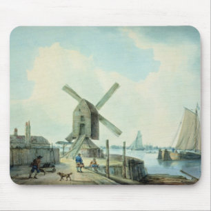 Een Shore Scene met Windmills en Verzending Muismat