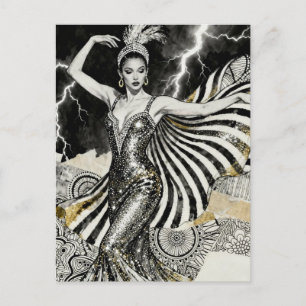 Een showgirl danst in de bliksem briefkaart