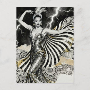 Een showgirl danst in de bliksem briefkaart