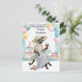 Een Siamese kat drinkt wijn Gefeliciteerd  Briefkaart (Staand voorkant)