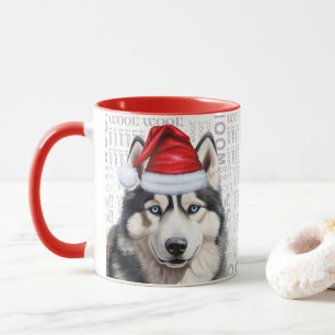 Een Siberische Husky hond op houten achtergrond Mok