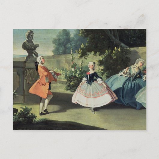 Een siertuin met een jong meisje dat danst op briefkaart (Voorkant)