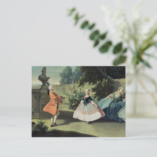 Een siertuin met een jong meisje dat danst op briefkaart (Staand voorkant)