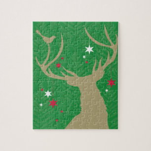 Een silhouet van een hert met sterren die uit zijn legpuzzel