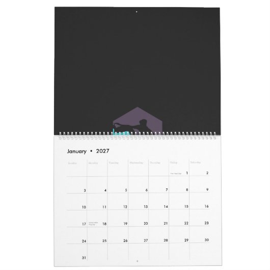 Een silhouet van een man met een surfplank kalender (Jan 2027)