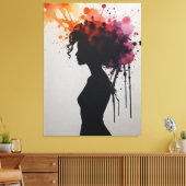Een silhouet van een vrouw met kleurrijke verfspat canvas afdruk (Insitu (Woonkamer))