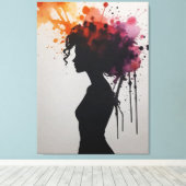 Een silhouet van een vrouw met kleurrijke verfspat canvas afdruk (Insitu (Houten vloer))