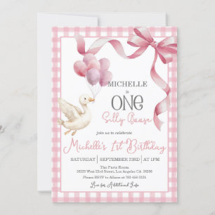 Een Silly Goose 1e verjaardagsuitnodiging - Roze Kaart
