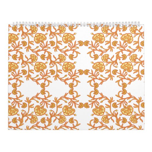 Een sinaasappel en wit behang met een bloemmotief kalender (Hoes)