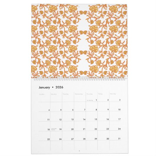 Een sinaasappel en wit behang met een bloemmotief kalender (Jan 2026)