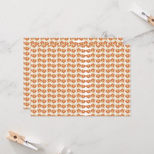 Een sinaasappel en wit patroon op een witte achter kaart (Voorkant / Achterkant in situ)