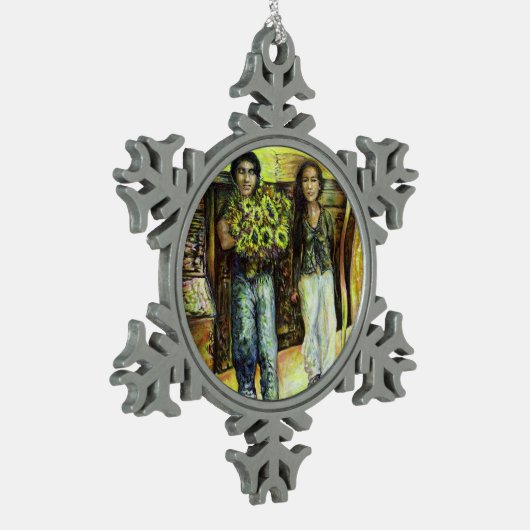 Een Sixtijnse Chape I fase van een ChaIenge Tin Sneeuwvlok Ornament (Links)