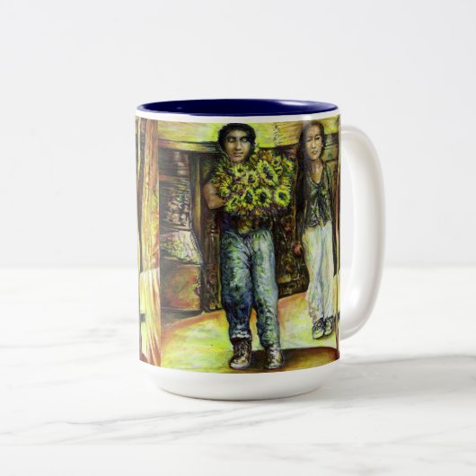 Een Sixtijnse Chape I fase van een ChaIenge Tweekleurige Koffiemok (Voorkant rechts)