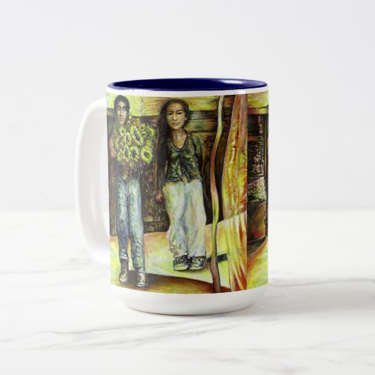 Een Sixtijnse Chape I fase van een ChaIenge Tweekleurige Koffiemok (Voorkant links)