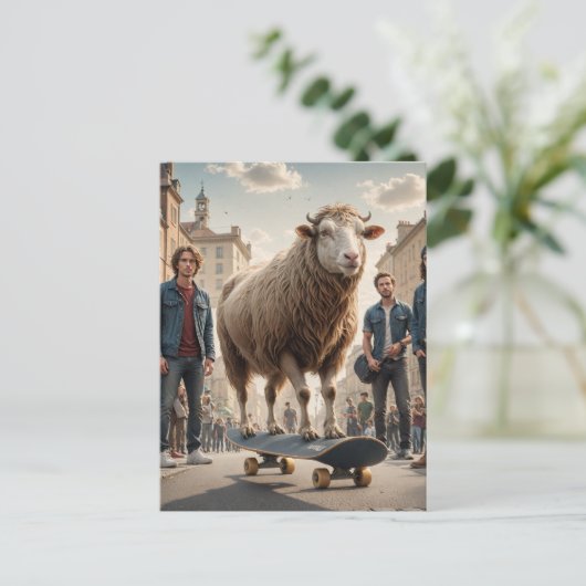 Een Skateboard Sheep Koe Hybrid Briefkaart (Staand voorkant)