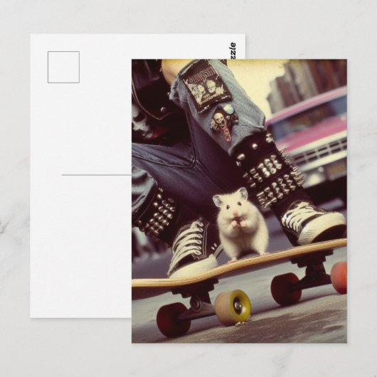 Een Skateboarden Hamster in de Stad Retro Punk Briefkaart (Voorkant / Achterkant)
